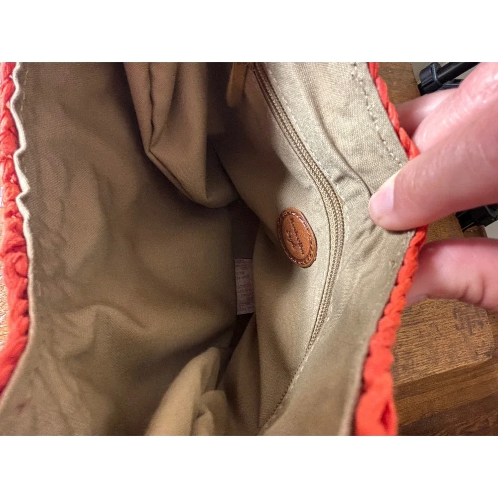 Rodeo Bar Style Raffia Hobo Bag‎ Orange Leather Trim Braided Strap Crescent
